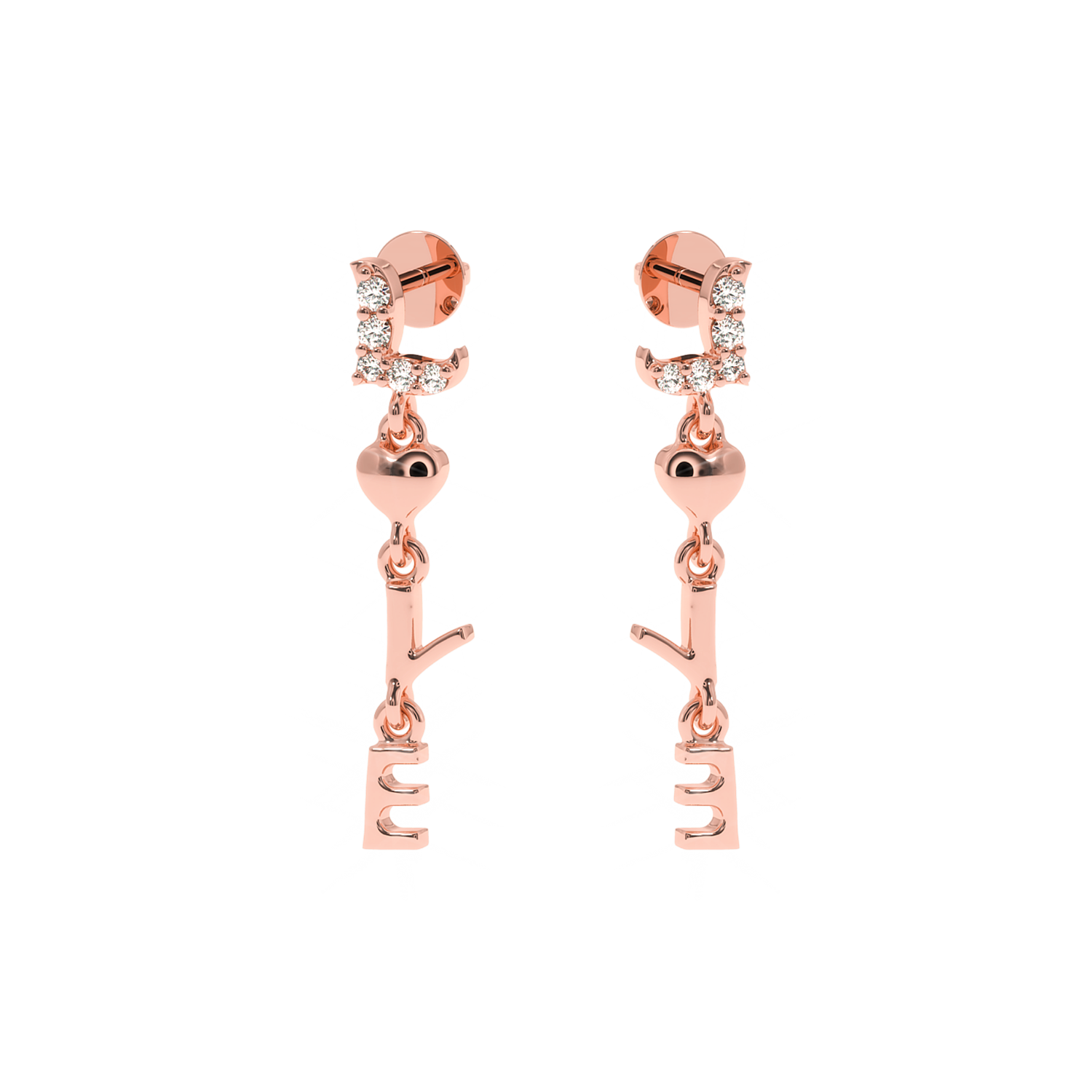 Buy LOVE Letter Drop Diamond Earrings 0.06Ct | Solitairekart